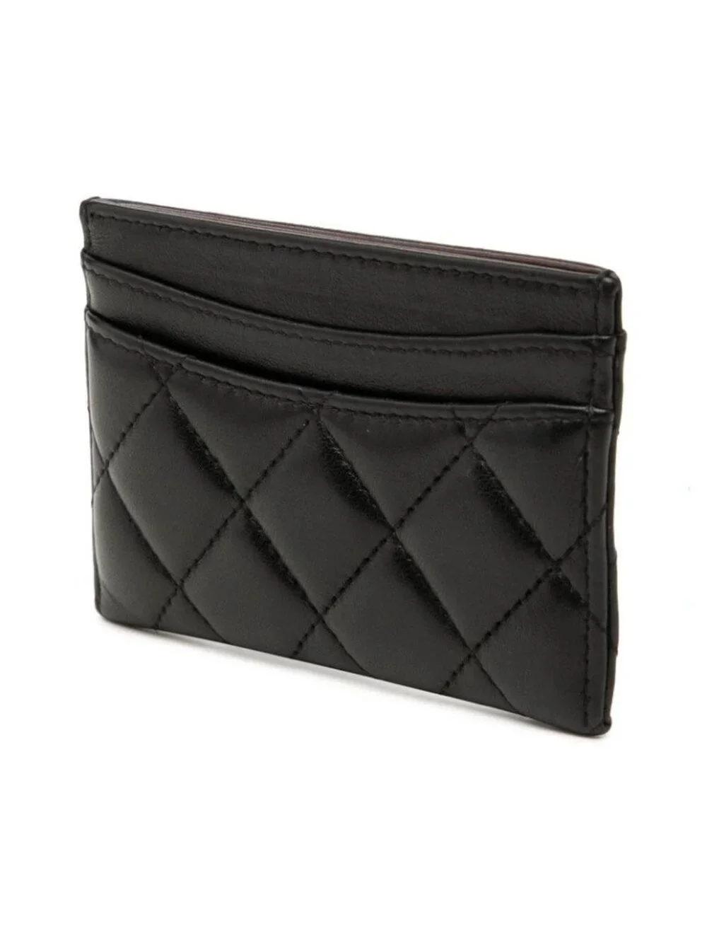 Chanel CC Logo Quilted Card Case Black Lambskin